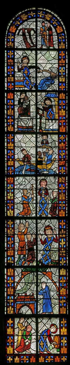 Finestra n1 che raffigura scene della vita di Santa Radegonda da French School