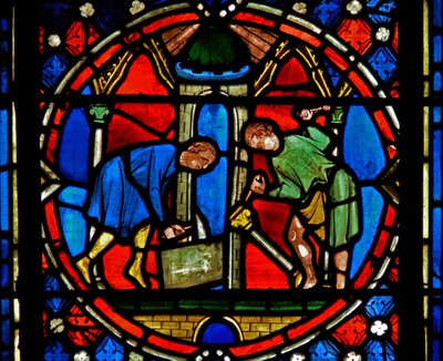 Finestra n2-C che raffigura San Austremonio che costruisce la chiesa a Issoire da French School
