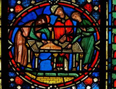 Finestra n2-C che raffigura San Austremonio che costruisce la chiesa a Issoire da French School