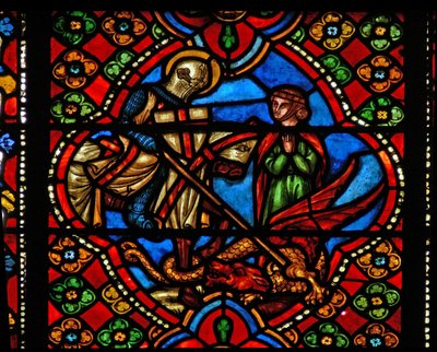Finestra n3 che raffigura scene della vita di San Giorgio; uccide il drago da French School