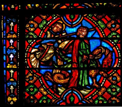 Finestra n3 che raffigura scene della vita di San Giorgio; il drago è domato da French School