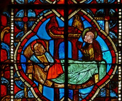 Vetrata s1 raffigurante la Natività da French School