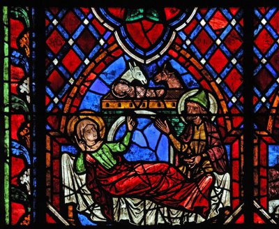 Finestra w01 raffigurante la Natività da French School