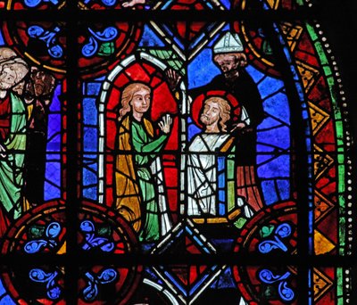 Un pellegrino davanti alla reliquia di San Giuliano di Brioude da French School