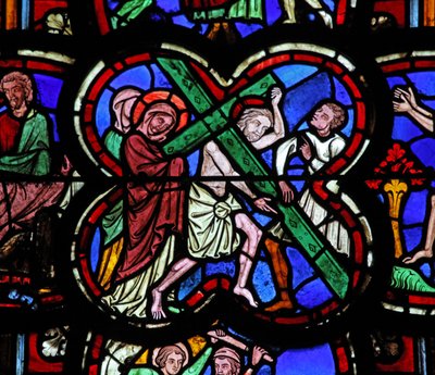 Finestra w0 raffigurante la Via Crucis da French School
