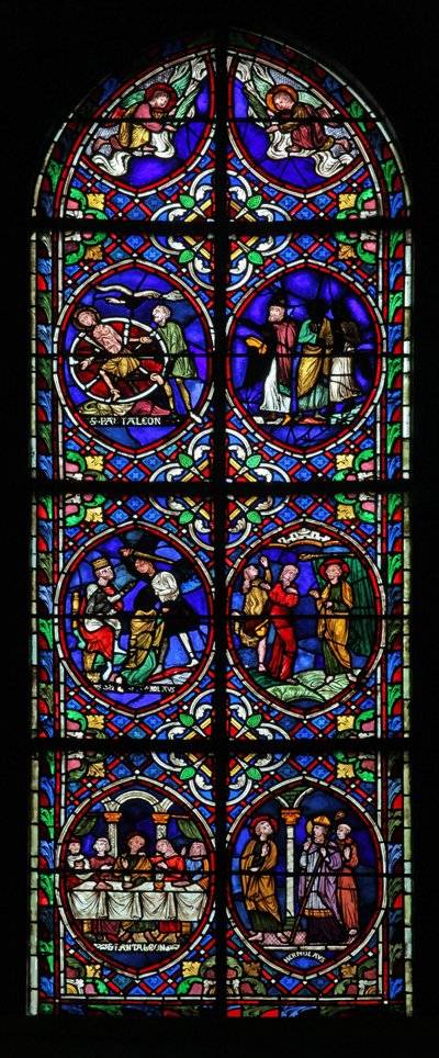 Finestra w.102 che raffigura scene della vita di San Pantaleone da French School