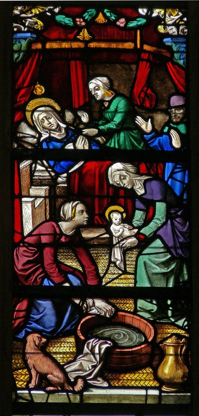 Finestra raffigurante una scena della Vita della Vergine Maria: la sua nascita da French School