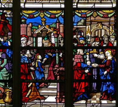 Finestra raffigurante la Vergine Maria - Il suo matrimonio; il Tempio da French School