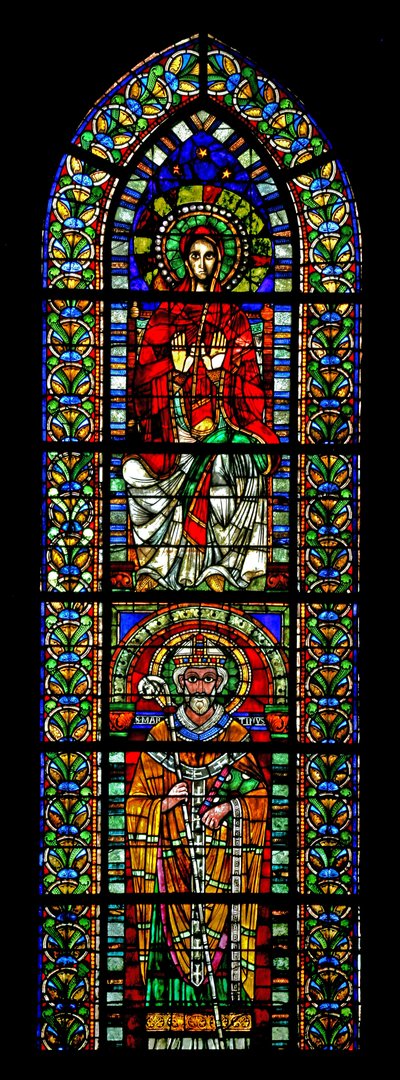 Vetrata w109 raffigurante la Vergine Maria e San Martino da French School