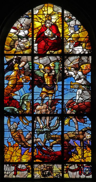 Finestra w12 raffigurante San Michele e gli angeli ribelli da French School