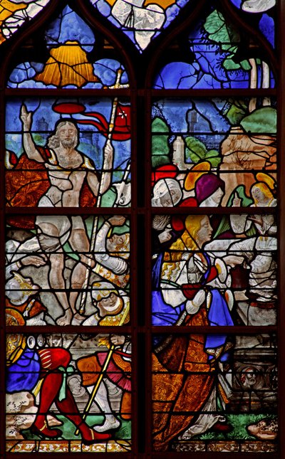 Finestra w12 raffigurante una scena di Resurrezione: le Sante Donne al Sepolcro da French School