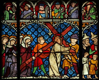 Finestra w12 raffigurante la Via Crucis da French School