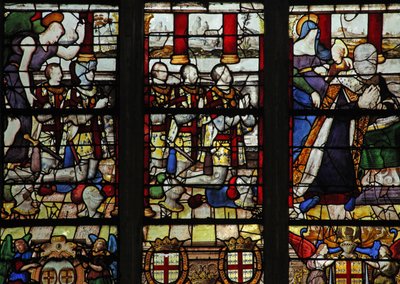 Finestra w13 che raffigura Anne de Montmorency con il suo santo patrono Sant