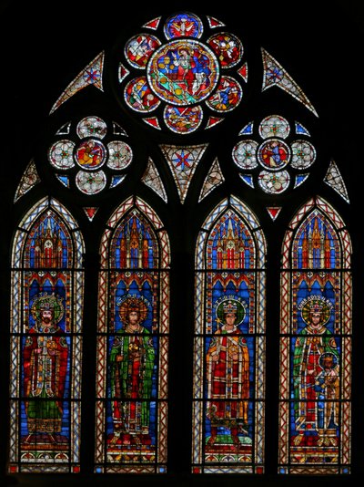 Finestra w13 raffigurante imperatori del Sacro Romano Impero: Ottone I, II, III, Corrado e un figlio da French School