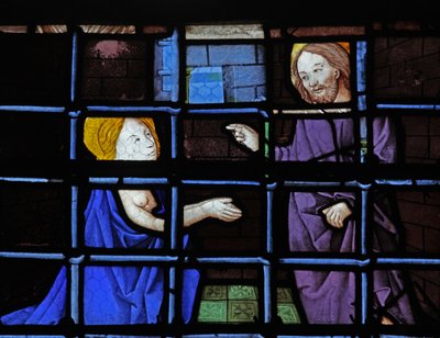 Finestra w13 raffigurante Santa Barbara in prigione con Cristo da French School