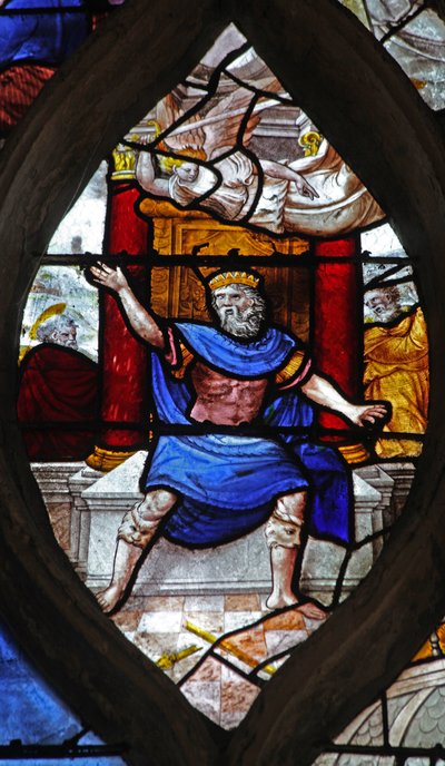 Finestra w13 raffigurante San Pietro; Erode tormentato da un angelo da French School