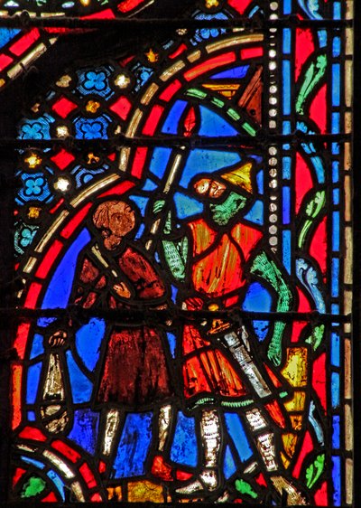 Vetrata w14 La pietra di Davide colpisce Golia I Sam XVII 41-49 da French School