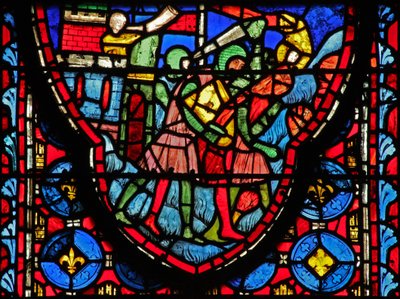 Vetrata w15 Sacre Reliquie: Creso, re dei Persiani, devasta Gerusalemme da French School