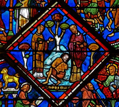 Scena nella finestra del Buon Samaritano: il pellegrino viene ignorato da un sacerdote e un Levita da French School