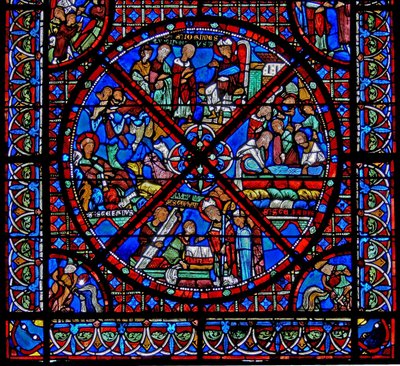 Finestra w15 raffigurante la storia delle reliquie di San Stefano: la parte inferiore della finestra da French School