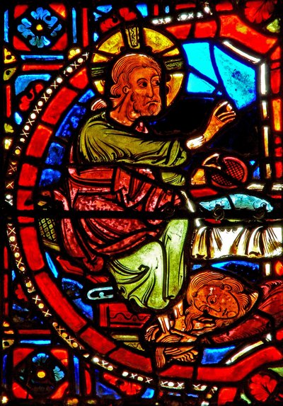 Finestra w17 raffigurante una scena della vita di Santa Maria Maddalena - la santa che lava i piedi di Cristo da French School