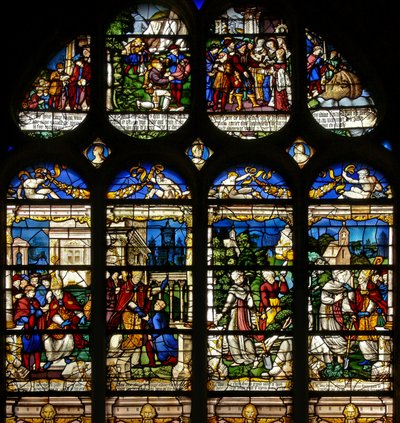 Finestra w19 raffigurante scene della vita di San Fiacre da French School