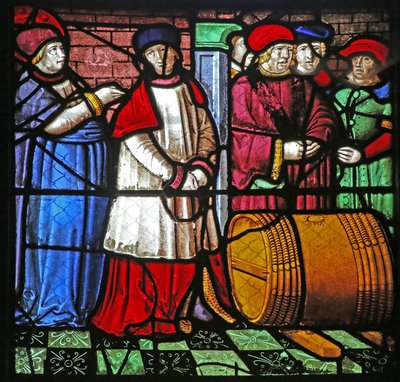 Finestra w19 raffigurante la Vita di San Remigio. il miracolo del vino a Cernay da French School