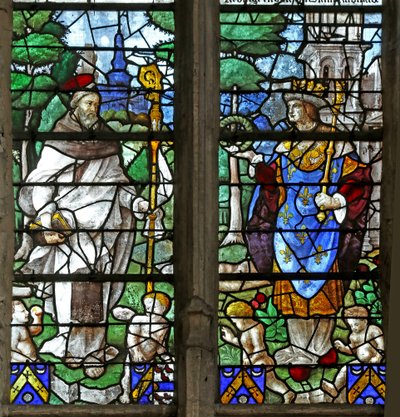 Finestra w1 raffigurante un santo abate con San Luigi da French School