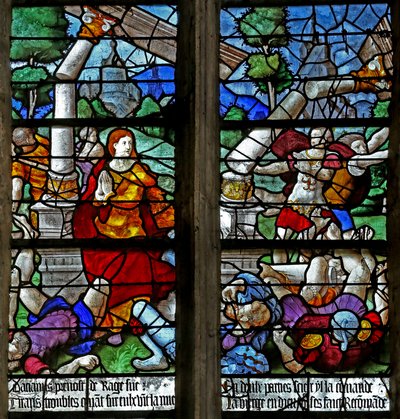 Finestra w1 raffigurante il palazzo che crolla mentre cercano di arrestare Santa Foy da French School