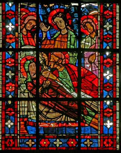 Finestra w201 raffigurante la Morte della Vergine Maria da French School