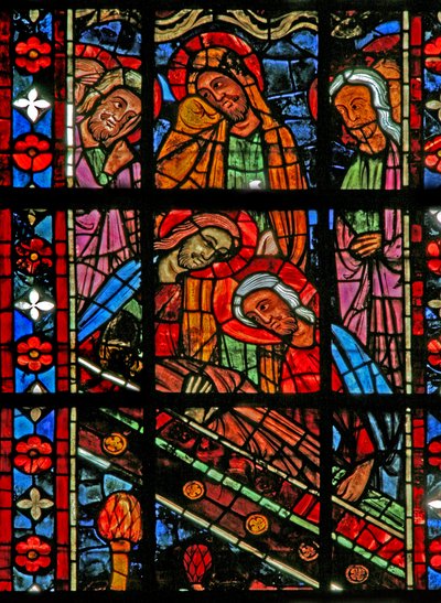 Finestra w201 raffigurante il Funerale della Vergine Maria - gli Apostoli si radunano per partecipare da French School