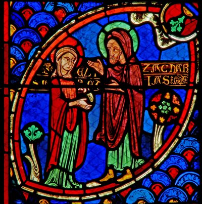 Finestra w20 raffigurante Zaccaria ed Elisabetta, i genitori di San Giovanni Battista da French School