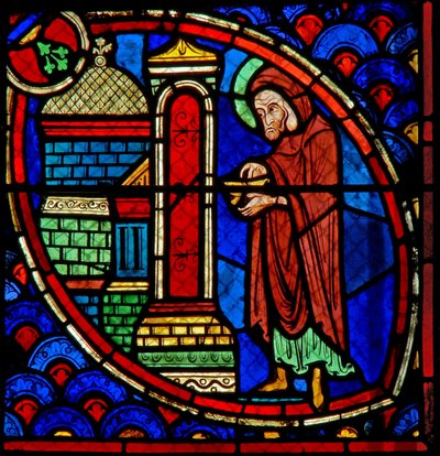 Finestra w20 raffigurante Zaccaria, il padre di San Giovanni Battista, nel Tempio da French School