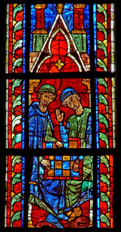 Finestra w210 raffigurante giocatori di Dama da French School