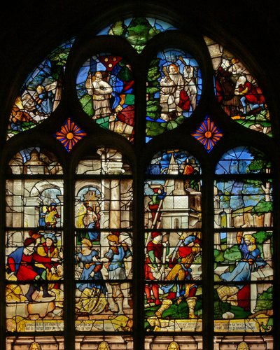 Finestra w21 raffigurante scene della vita di Santa Barbara da French School