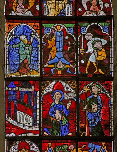 Finestra w221 raffigurante Quo Vadis; martirio di San Paolo, crocifissione di San Pietro; un profeta da French School