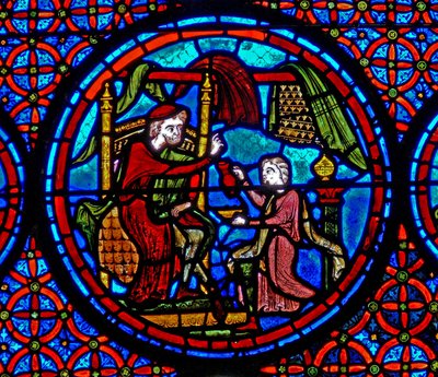 Finestra w23 raffigurante la Parabola del ricco e Lazzaro da French School