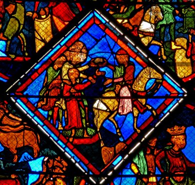 Finestra w24 raffigurante una scena della storia di Giuseppe: i suoi fratelli con il loro padre Giacobbe da French School