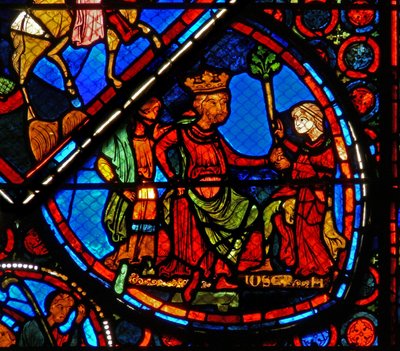 Finestra w24 raffigurante una scena della storia di Giuseppe: il Faraone sogna gli anni grassi e magri da French School