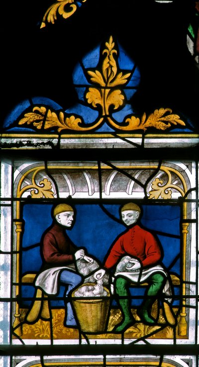 Un drappiere al lavoro nella finestra dei Drapers da French School