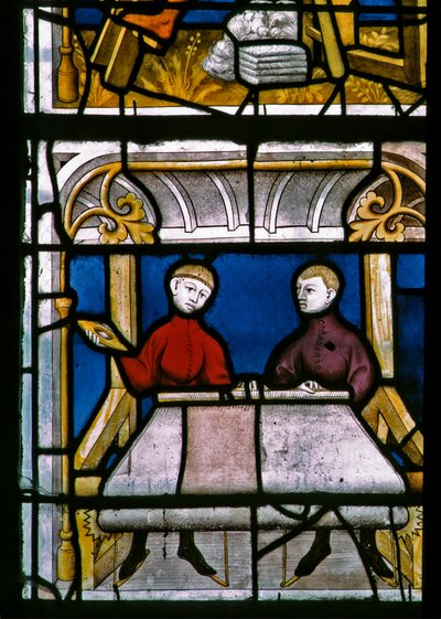 Un drappiere al lavoro nella finestra dei Drapers da French School