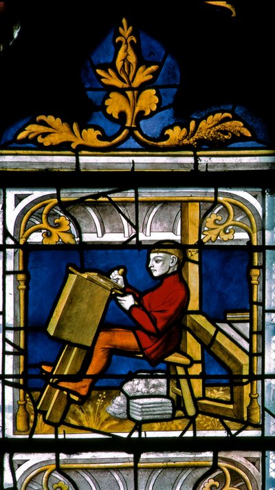 Un drappiere al lavoro nella finestra dei Drapers da French School