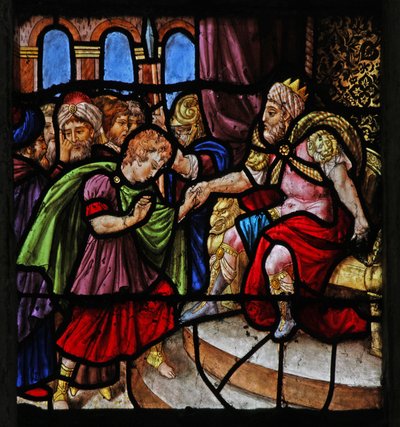 Finestra w25 raffigurante una scena della storia di Giuseppe: davanti al faraone (moderna) da French School