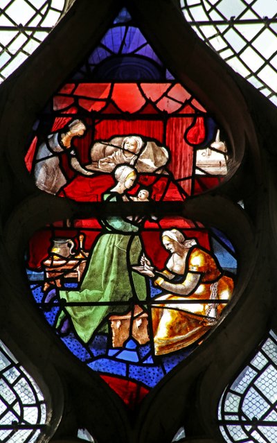 Finestra w26 raffigurante la Nascita di San Claudio da French School