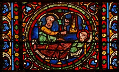 Vetrata w2 raffigurante San Germano sogna di ricevere le chiavi di Parigi da French School