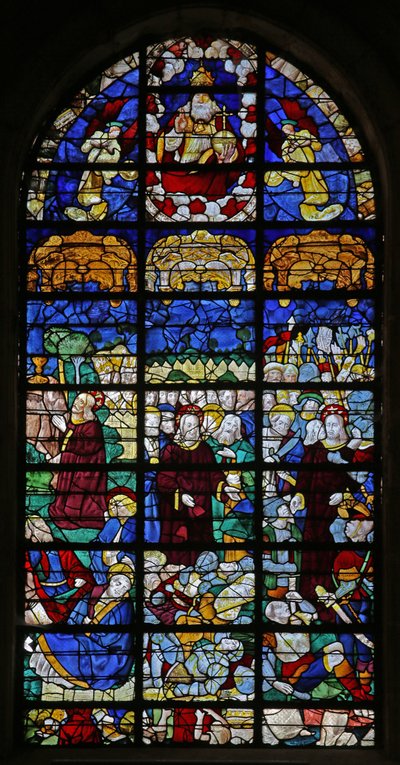 Finestra w31 raffigurante Scene della Passione: Getsemani e la Resurrezione da French School