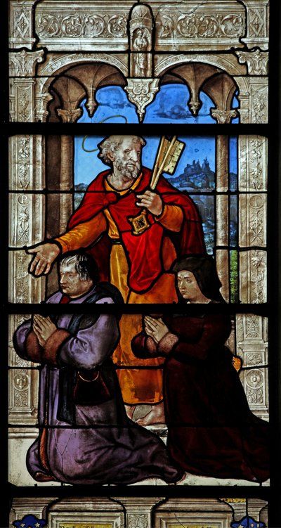 Finestra w32 raffigurante San Pietro e due donatori da French School
