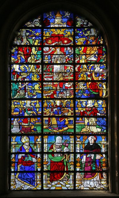 Finestra w32 raffigurante le Litanie della Vergine e San Lubino, San Giovanni Battista e San Mauro da French School