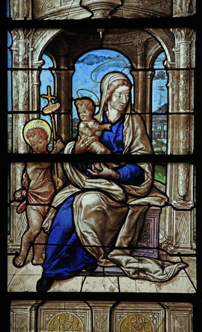 Finestra w32 raffigurante la Vergine e il Bambino e San Giovanni Battista da French School