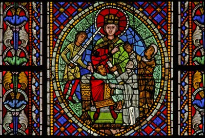 Finestra w3 raffigurante Salomone ordina di tagliare il bambino in due - la vera madre poi implora per la vita del bambino da French School